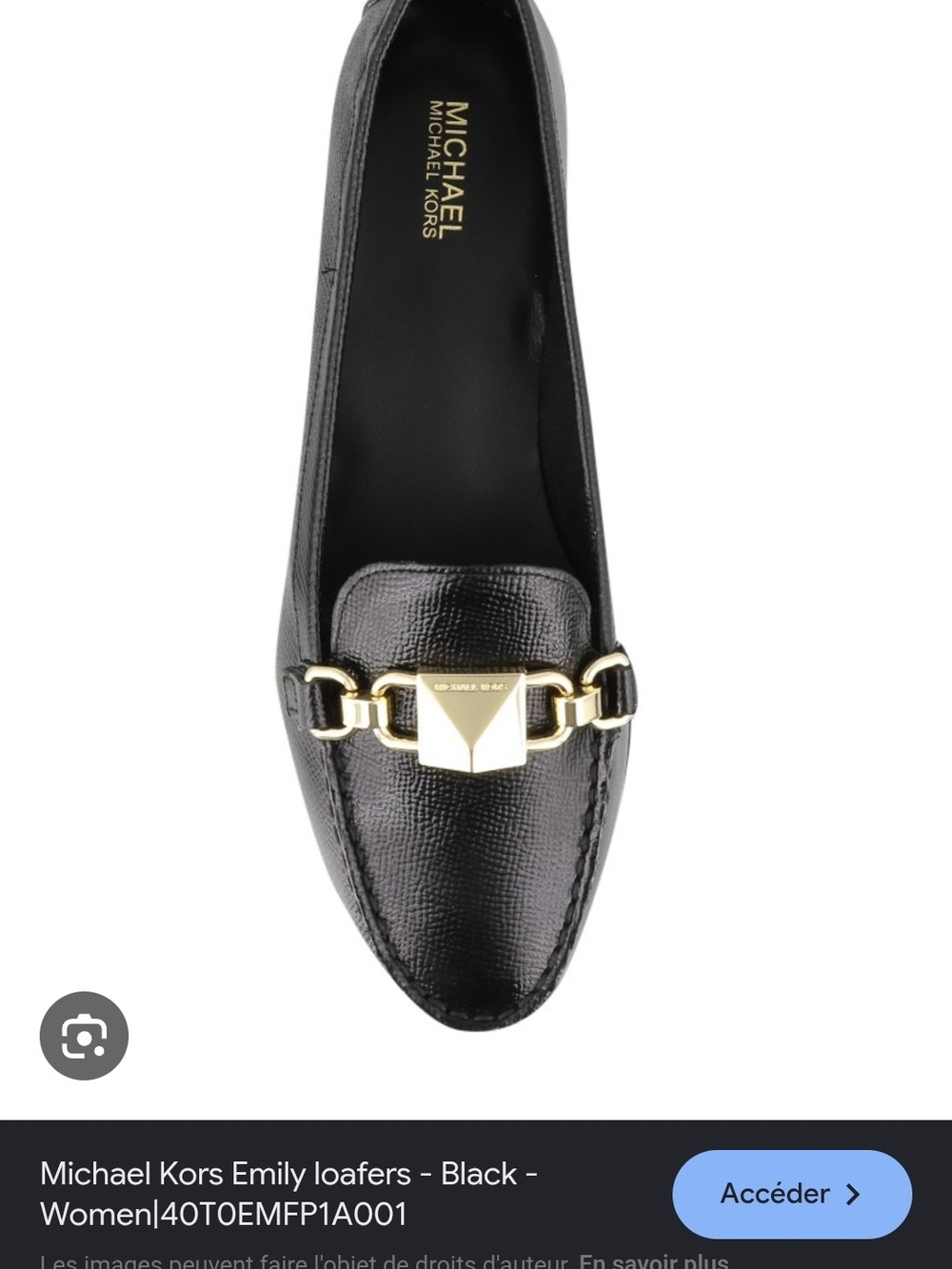 Michael Kors Black Leather Loafers with Gold Chain Accent